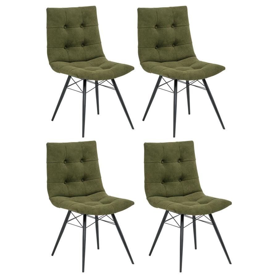 Aiken Fabric Upholstered Dining Side Chair Saddle (Set of 4), Color: Green