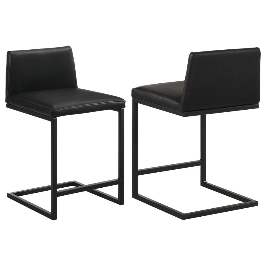 Vardon Genuine Leather Counter Height Chair (Set of 2), Color: Black