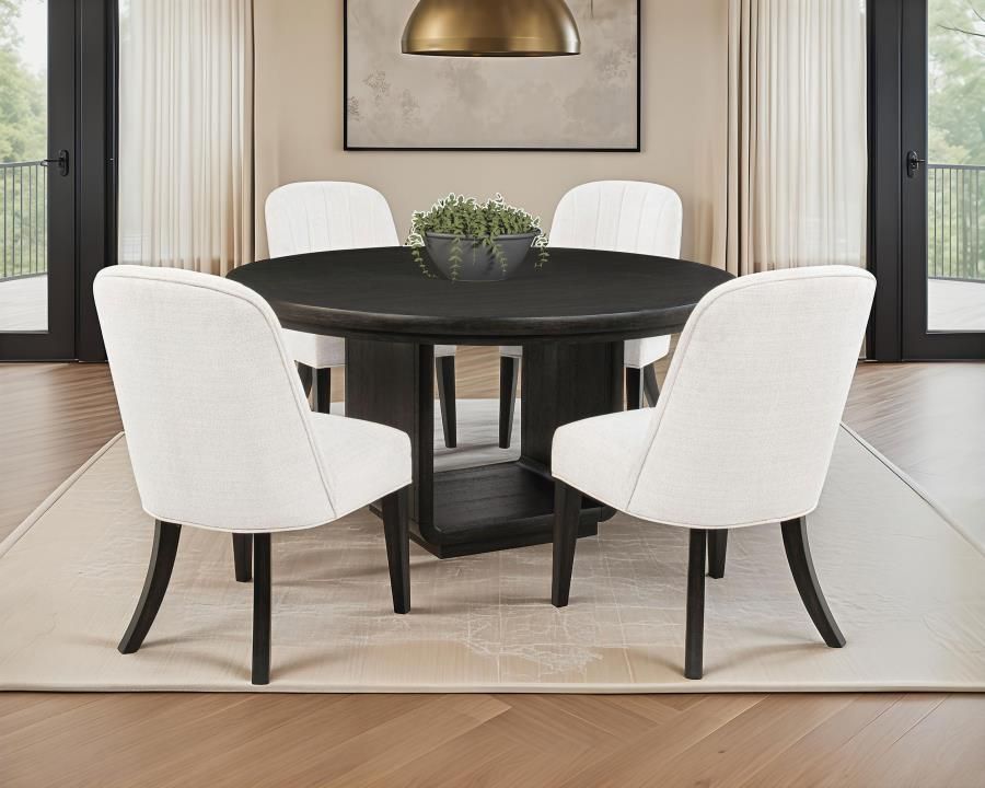 Leandro Round Dining Table Set Burnished Black, Color: Ivory, Sets: 5-Piece