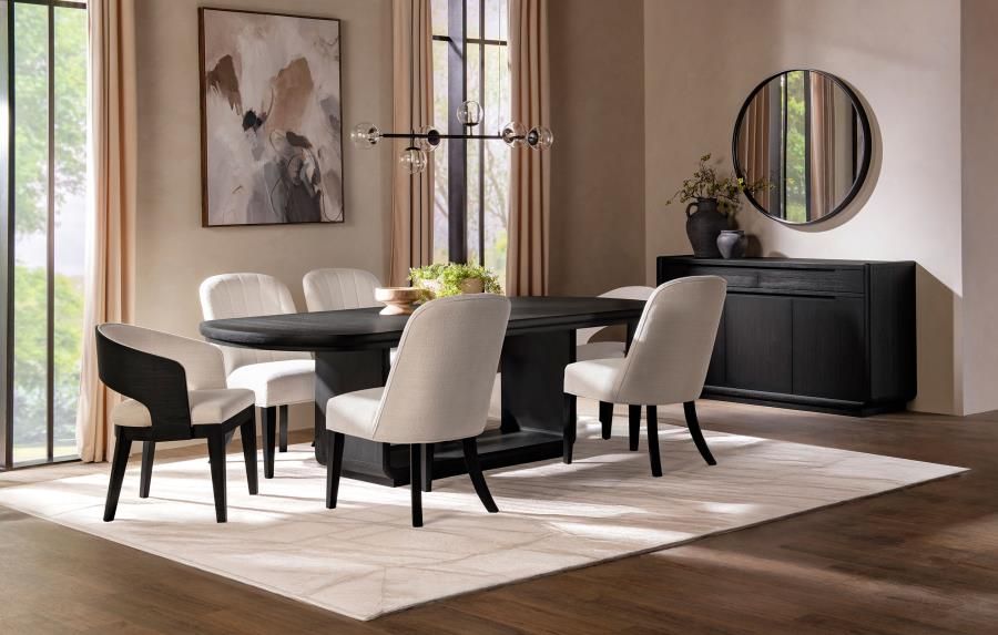 Leandro Rectangular Dining Table Set Burnished Black, Sets: 7-Piece