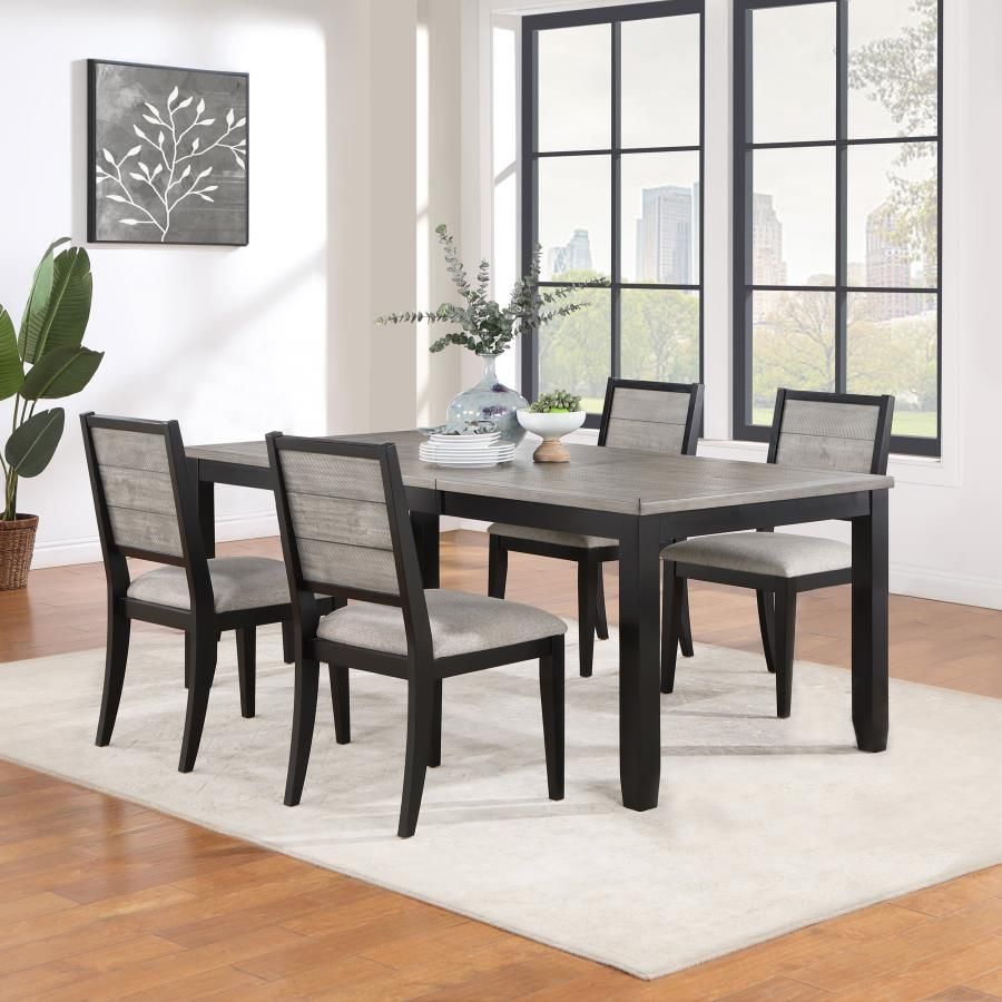 Elodie Rectangular Extension Leaf Dining Set Black, Sets: 5-Piece