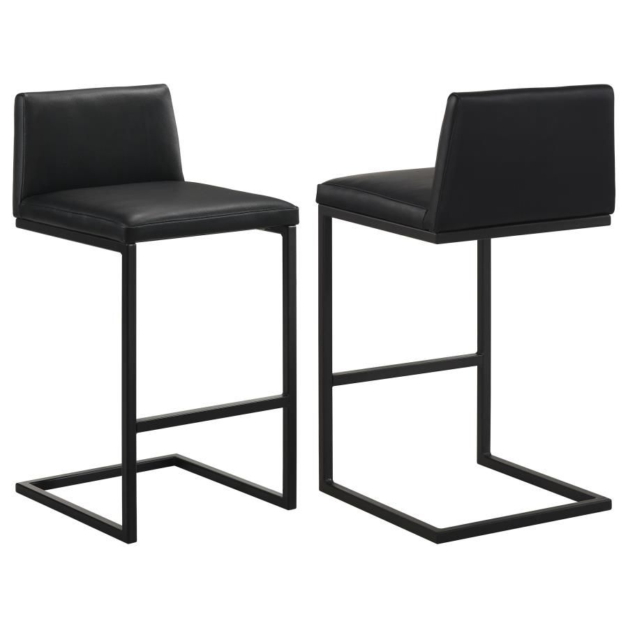 Vardon Genuine Leather Bar Stool (Set of 2), Color: Black