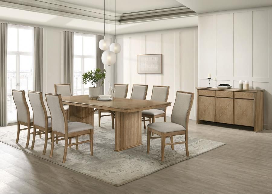 Adina Extension Dining Set Distressed Light Brown, Sets: 10-Piece