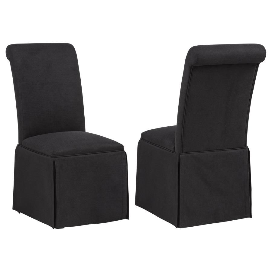 Shawna Upholstered Skirted Side Chair (Set of 2), Color: Black