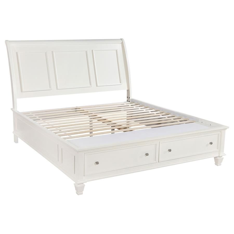 Sandy Beach Wood Storage Panel Bed Cream White