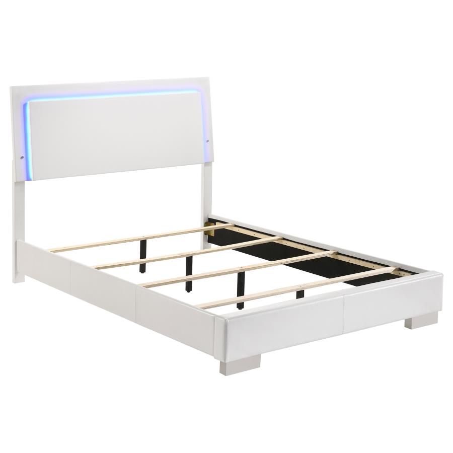 Felicity Wood LED Panel Bed White High Gloss, Size: Full