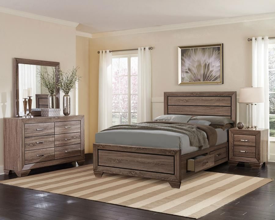 Kauffman Bedroom Set Washed Taupe, Sets: 4-Piece, Size: Eastern King
