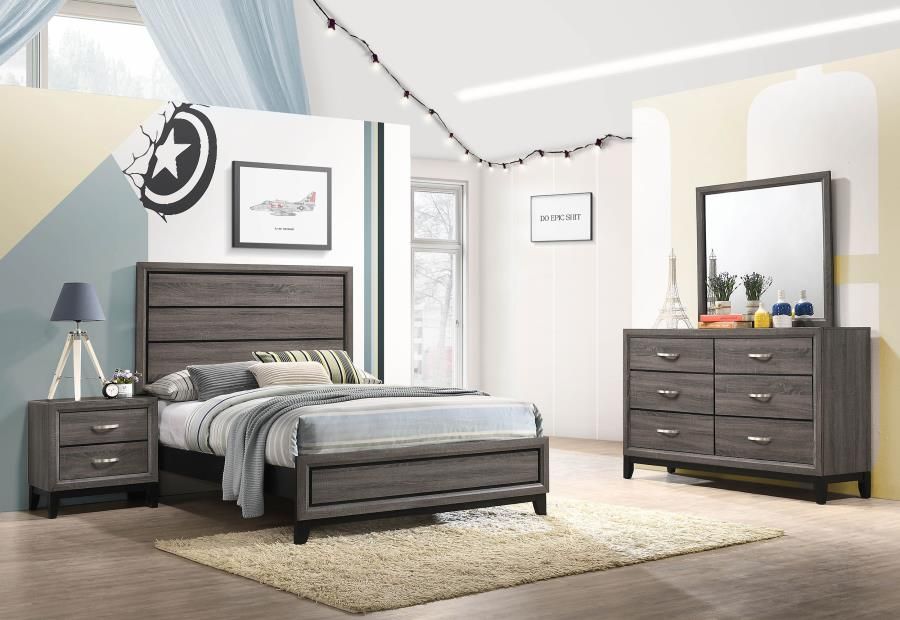 Watson Bedroom Set Grey Oak, Sets: 4-Piece, Size: Full