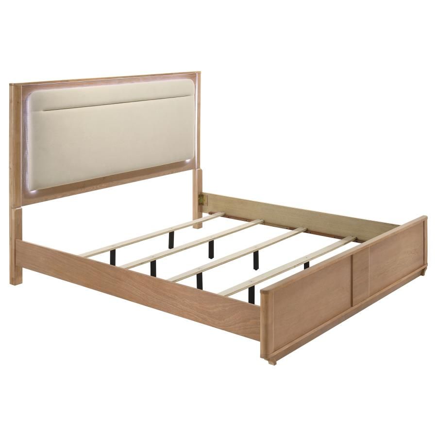 Leanne LED Panel Bed Off White and Light Oak, Size: Eastern King