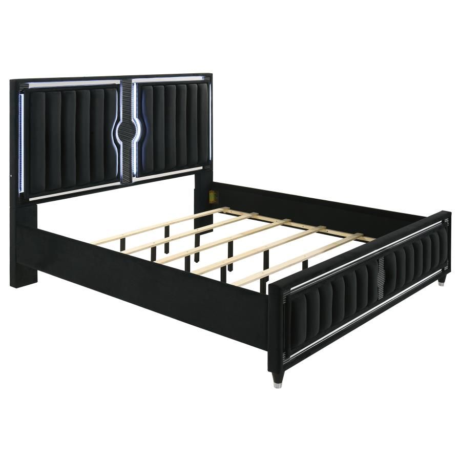 Ravenne Velvet Upholstered LED Panel Bed Black
