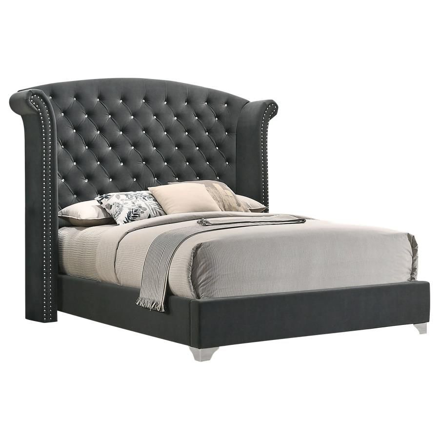 Melody Upholstered Wingback Bed Grey, Size: Eastern King