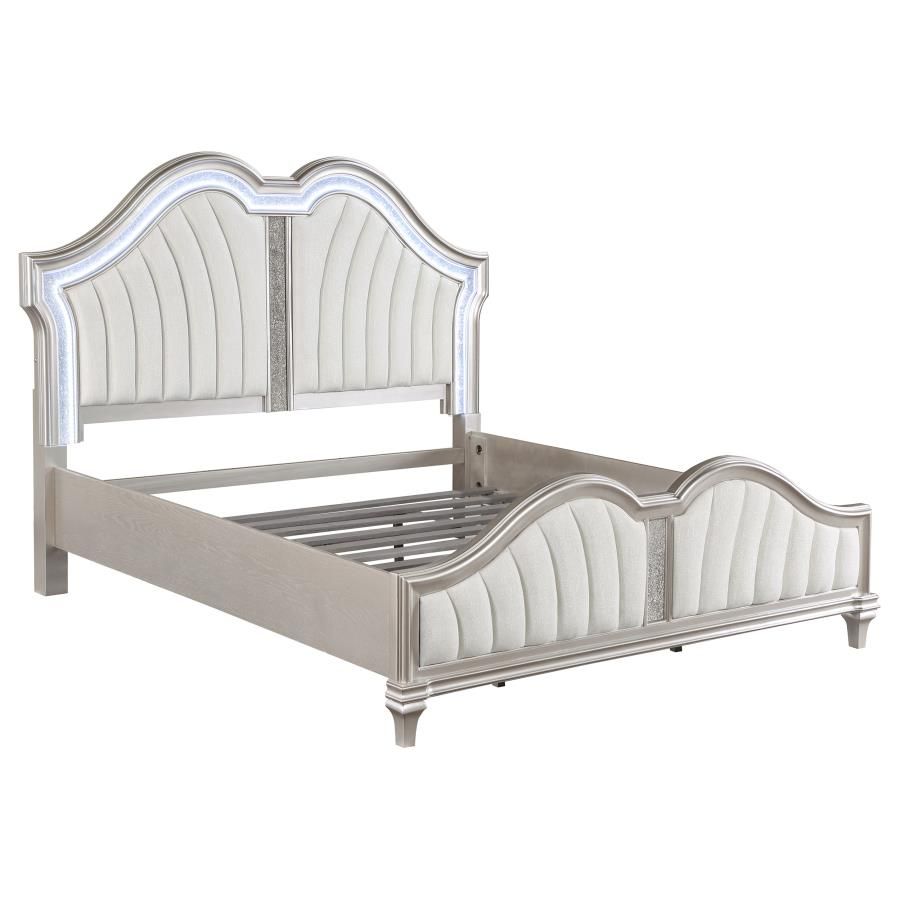 Evangeline Wood LED Panel Bed Silver Oak, Size: Eastern King