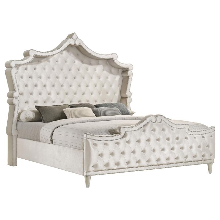 Antonella Upholstered Panel Bed Ivory and Camel, Size: Eastern King