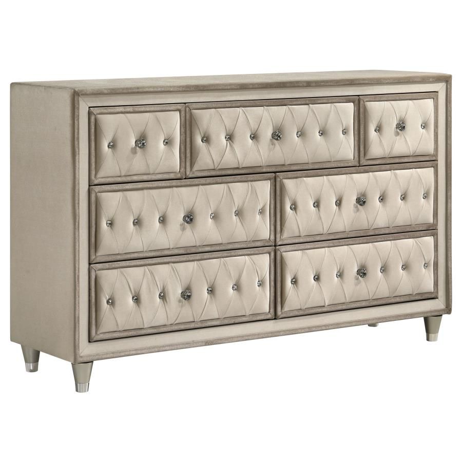 Antonella 7-drawer Upholstered Dresser Ivory, Color: Ivory