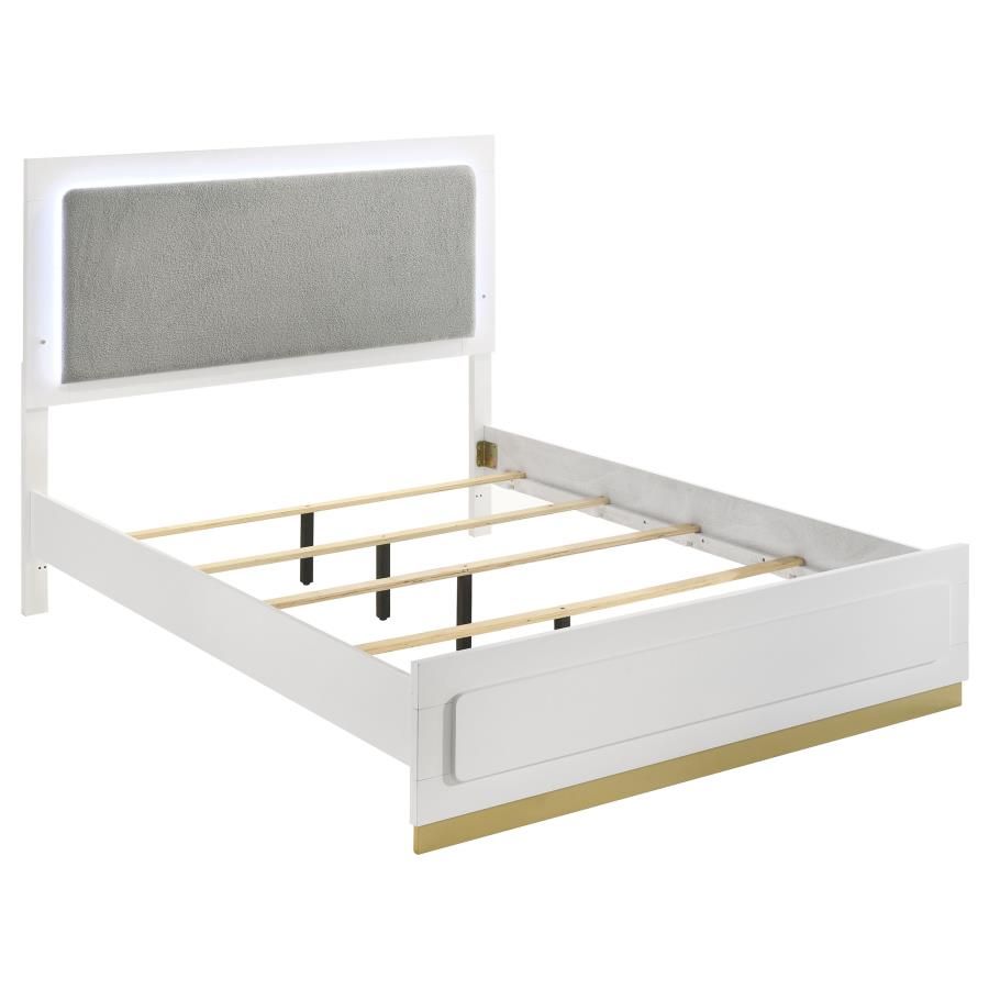 Caraway Wood LED Panel Bed White, Size: Eastern King