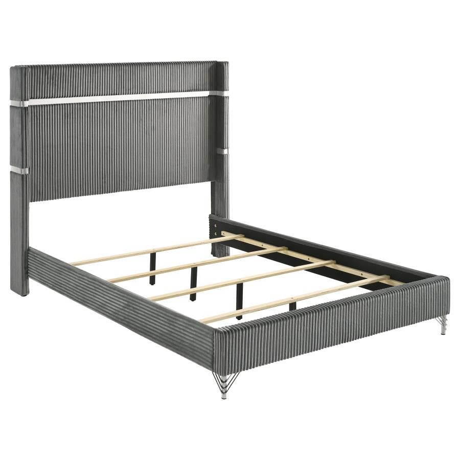 Lucia 61-inch Upholstered Wingback Bed Grey, Size: Eastern King