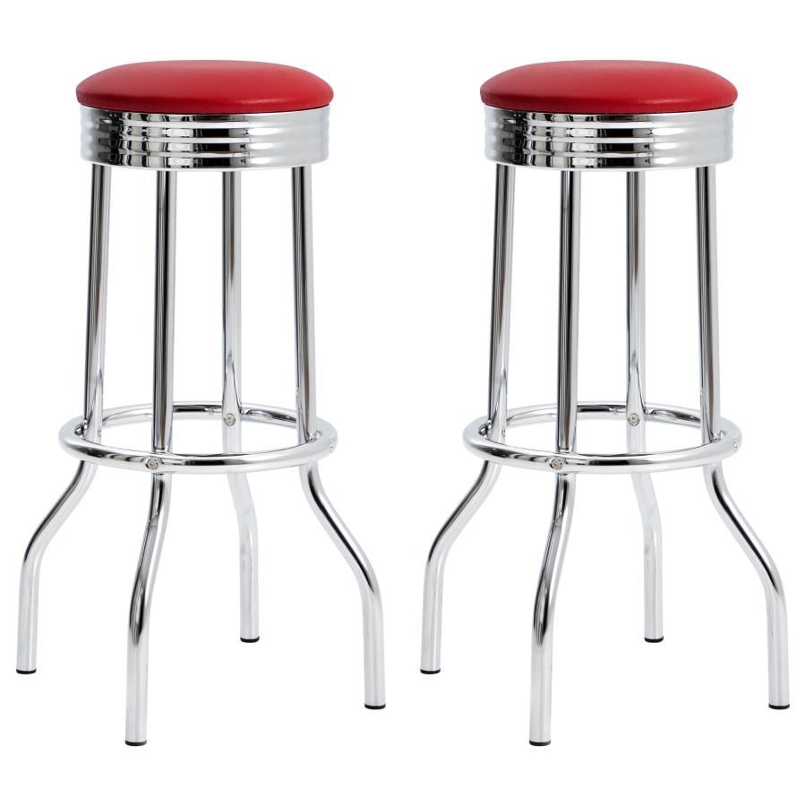 Retro Upholstered Metal Swivel Bar Stool (Set of 2), Color: Red