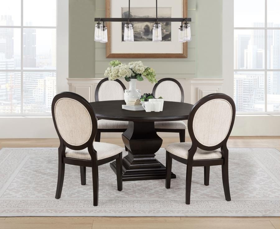 Twyla Round Wood Dining Room Table Set Dark Cocoa, Sets: 5-Piece