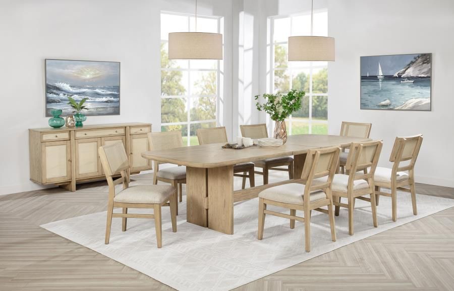 Kailani Wood Dining Set Beige Oak, Sets: 10-Piece