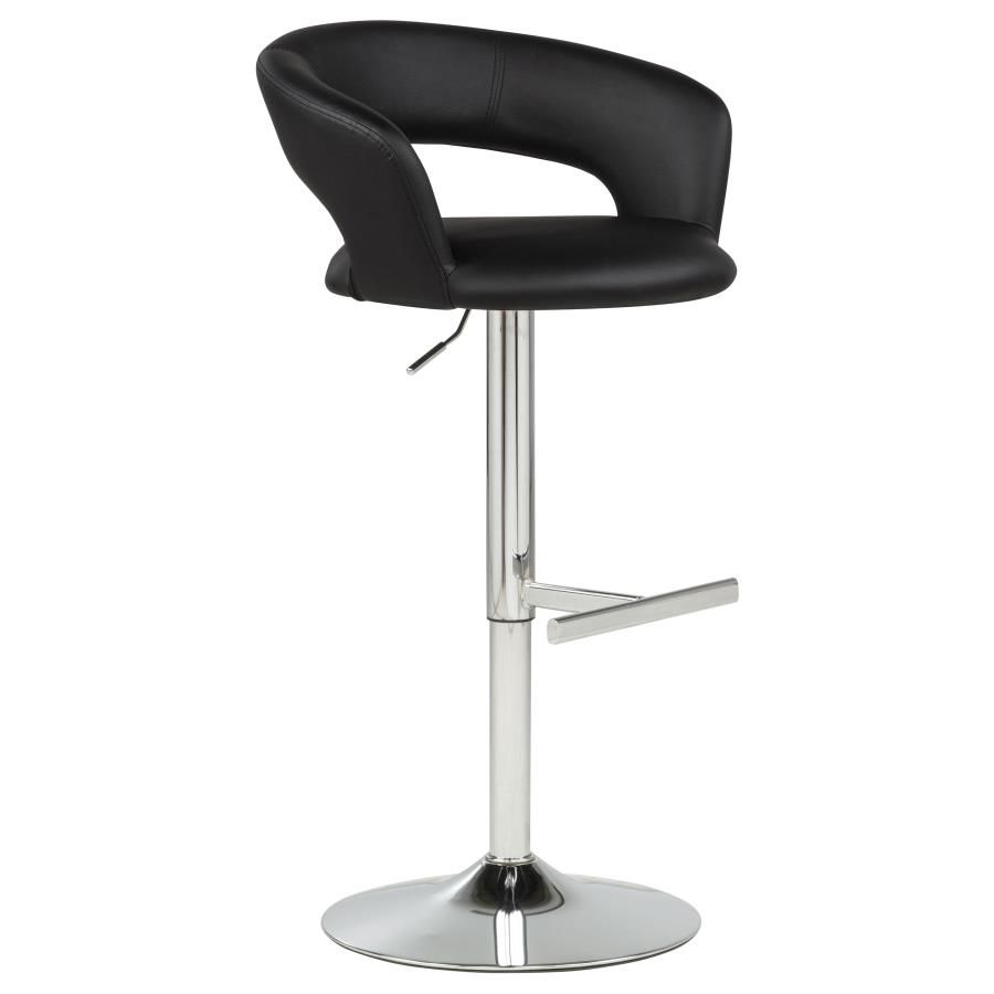 Travia Adjustable Leatherette Swivel Bar Stool and Chrome, Color: Black