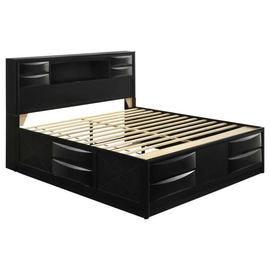 Briana Wood Storage Bookcase Bed Black, Size: Eastern King