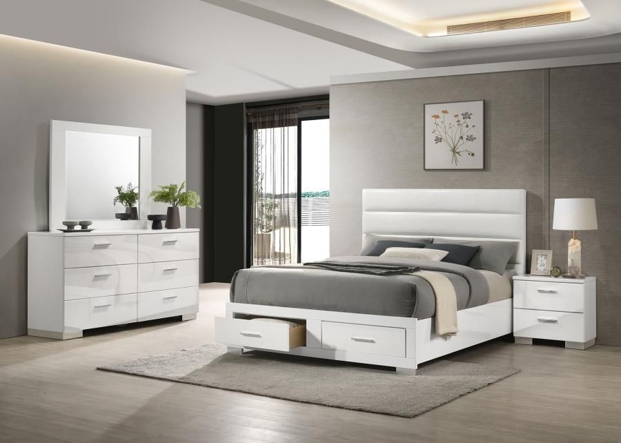 Felicity Platform Bedroom Set White, Sets: 4-Piece, Size: Eastern King