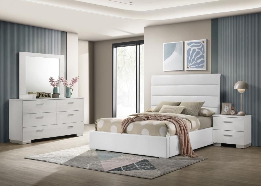 Felicity Bedroom Set White High Gloss, Sets: 4-Piece, Size: Full