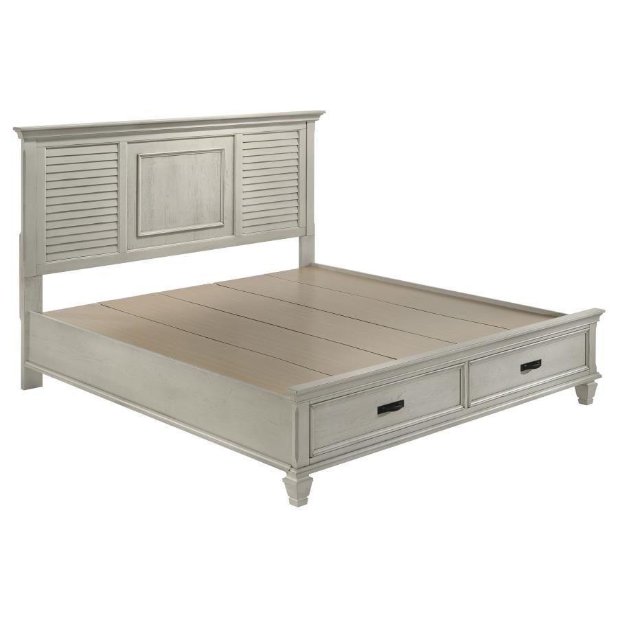 Franco Wood Storage Panel Bed Distressed White, Size: Eastern King
