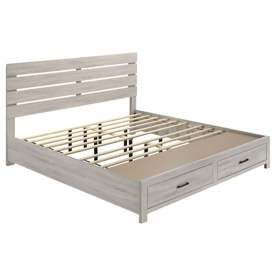 Brantford Wood Storage Panel Bed Coastal White, Size: Eastern King