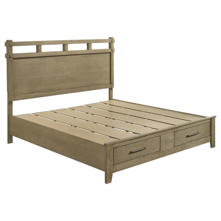 Hazlewood 59-inch Storage Bed Vineyard Oak, Size: Eastern King