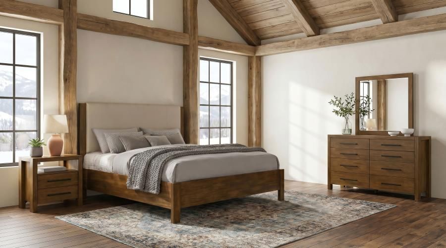 Adderley Bedroom Set Warm Brown, Sets: 4-Piece, Size: Eastern King