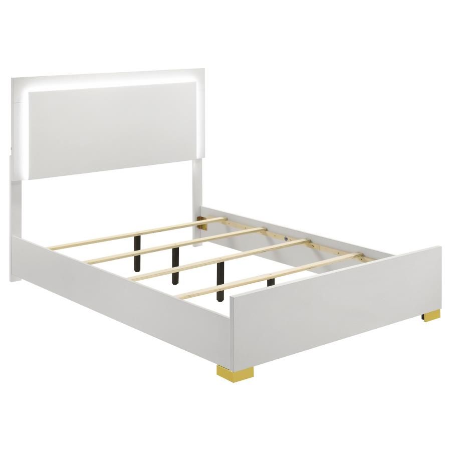 Marceline Wood LED Panel Bed White, Size: Full