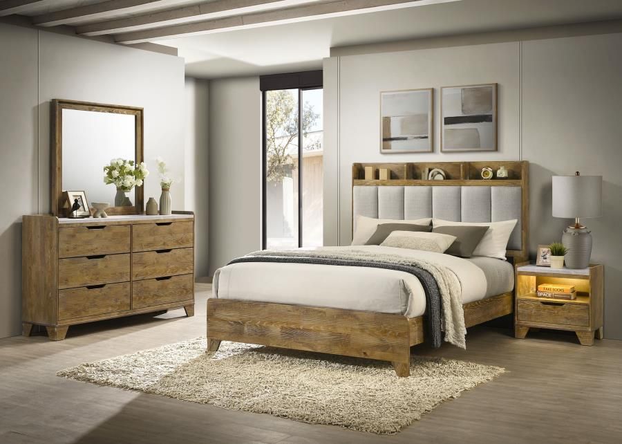 Henderson Bedroom Set Medium Oak, Sets: 4-Piece, Size: Eastern King