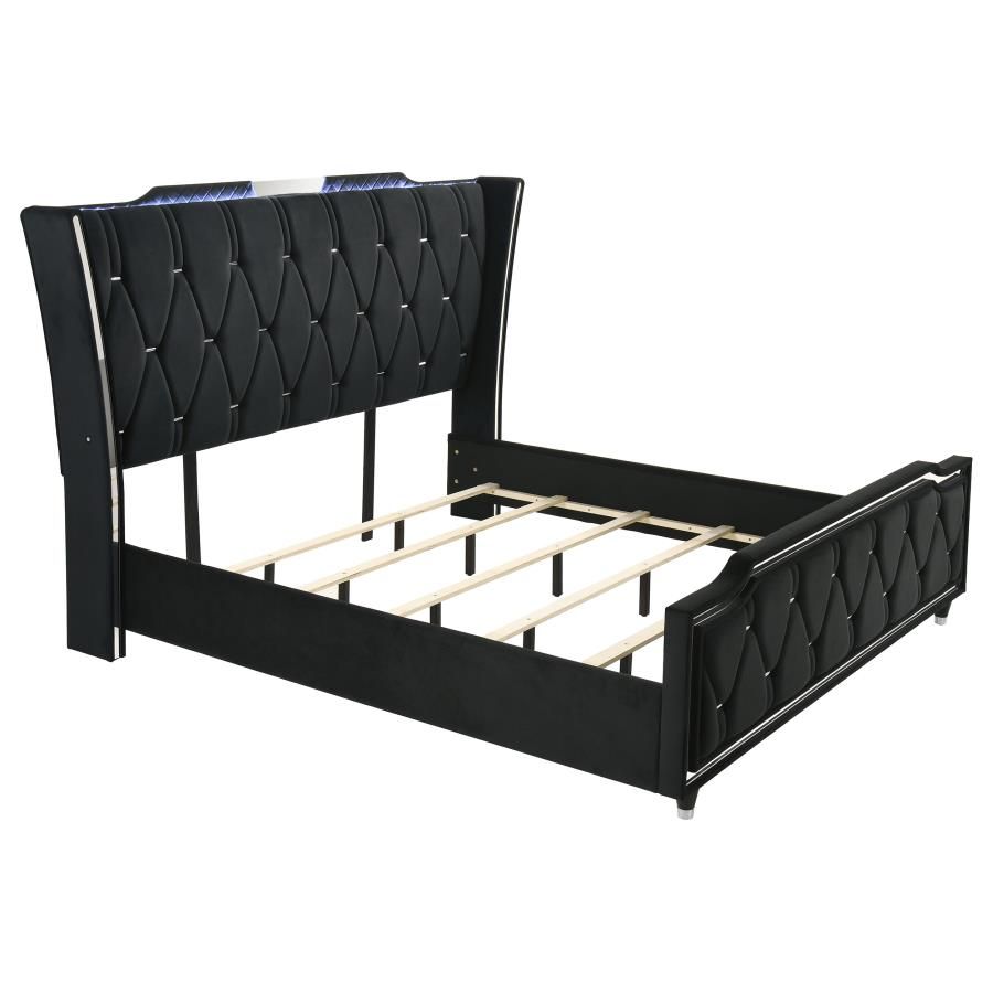 Lorient LED Upholstered Bed Black, Size: Eastern King