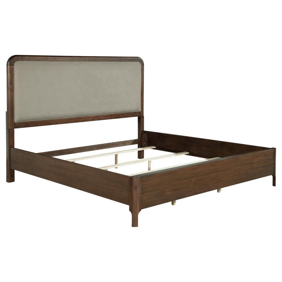 Maderia 57-inch Upholstered Panel Bed Walnut, Size: Eastern King
