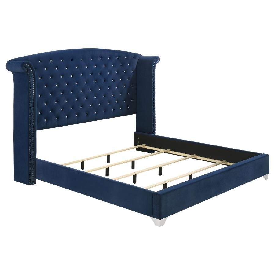 Melody Upholstered Wingback Bed Pacific Blue, Size: Eastern King