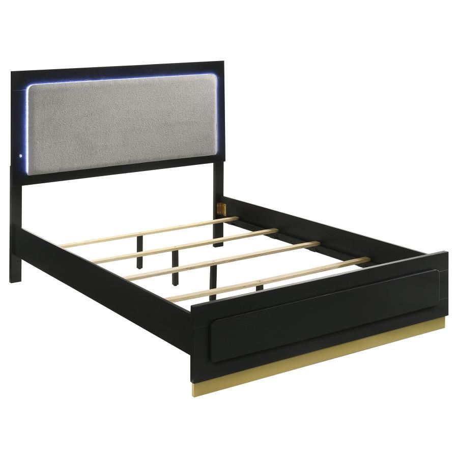 Caraway Wood LED Panel Bed Black, Size: Eastern King