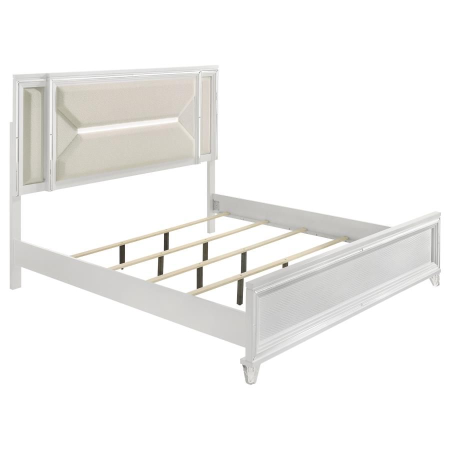 Marmore 64-inch Panel Bed LED Headboard White, Size: Eastern King