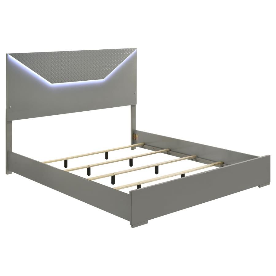 Ives Panel Bed LED Headboard Grey High Gloss, Size: Eastern King