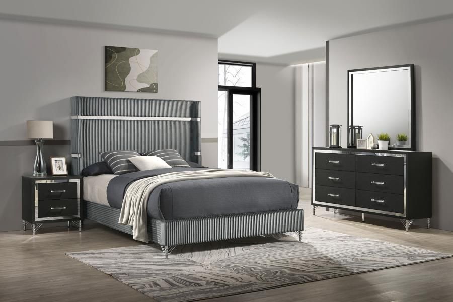 Lucia Bedroom Set Grey and Black, Sets: 4-Piece, Size: Eastern King