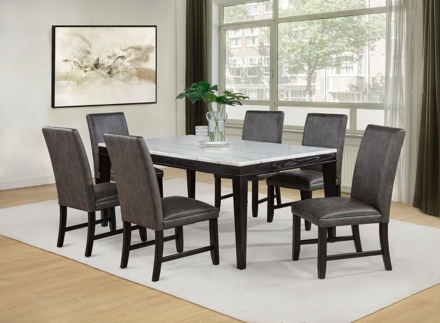 Averill 7-piece White Marble Top Dining Set and Coffee Bean, Color: Grey