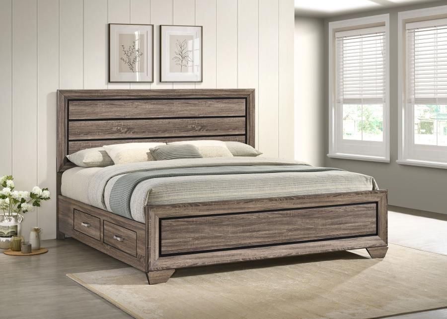 Kauffman Wood Storage Panel Bed Washed Taupe, Size: Eastern King