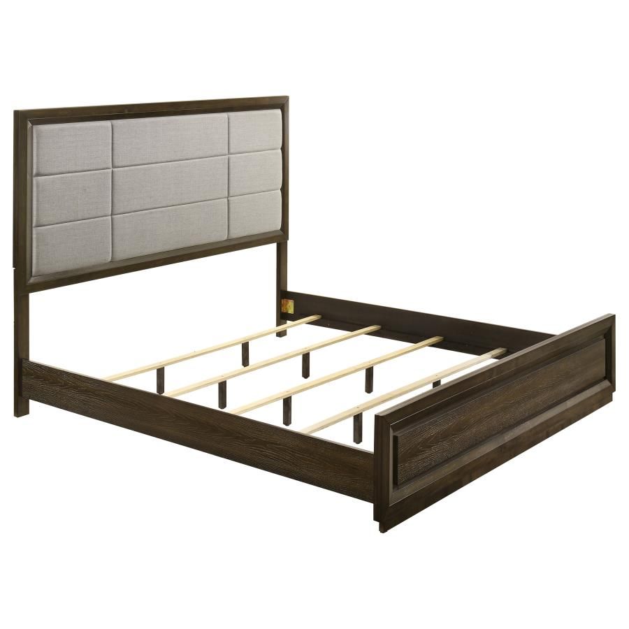 Atlas Upholstered Panel Bed Grey and Dark Oak, Size: Eastern King