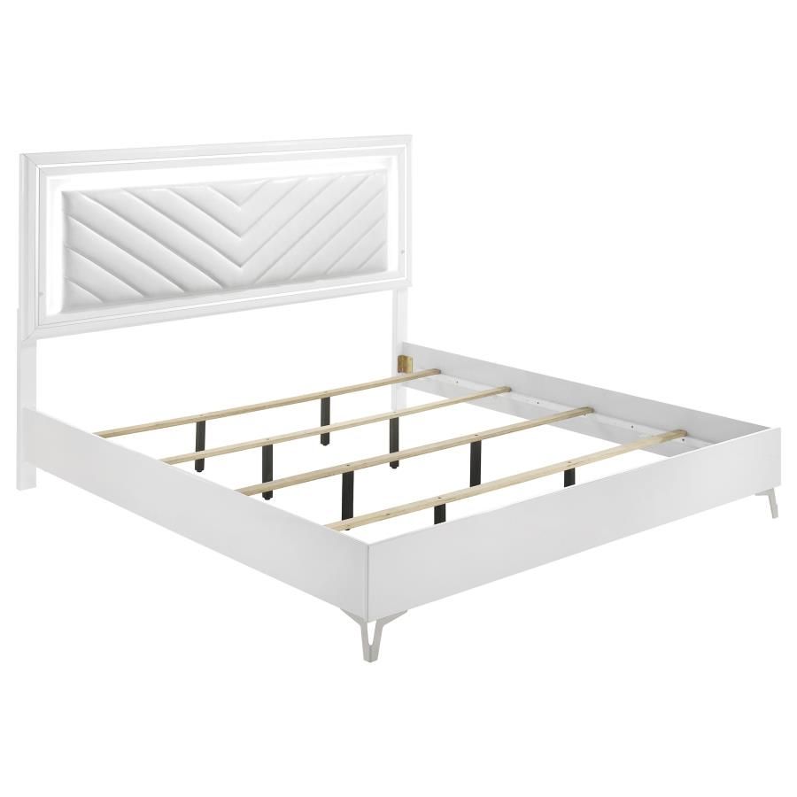 Cassia LED Panel Bed White High Gloss, Size: Eastern King