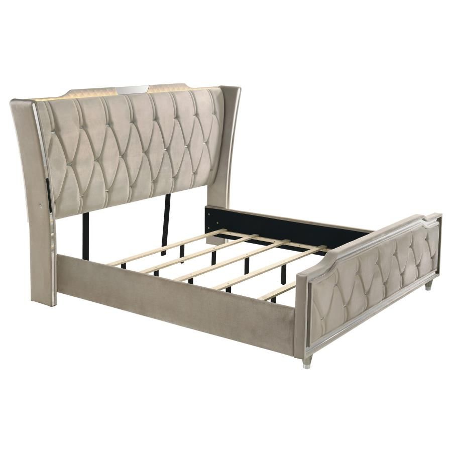 Lorient LED Upholstered Bed Ivory and Camel, Size: Eastern King