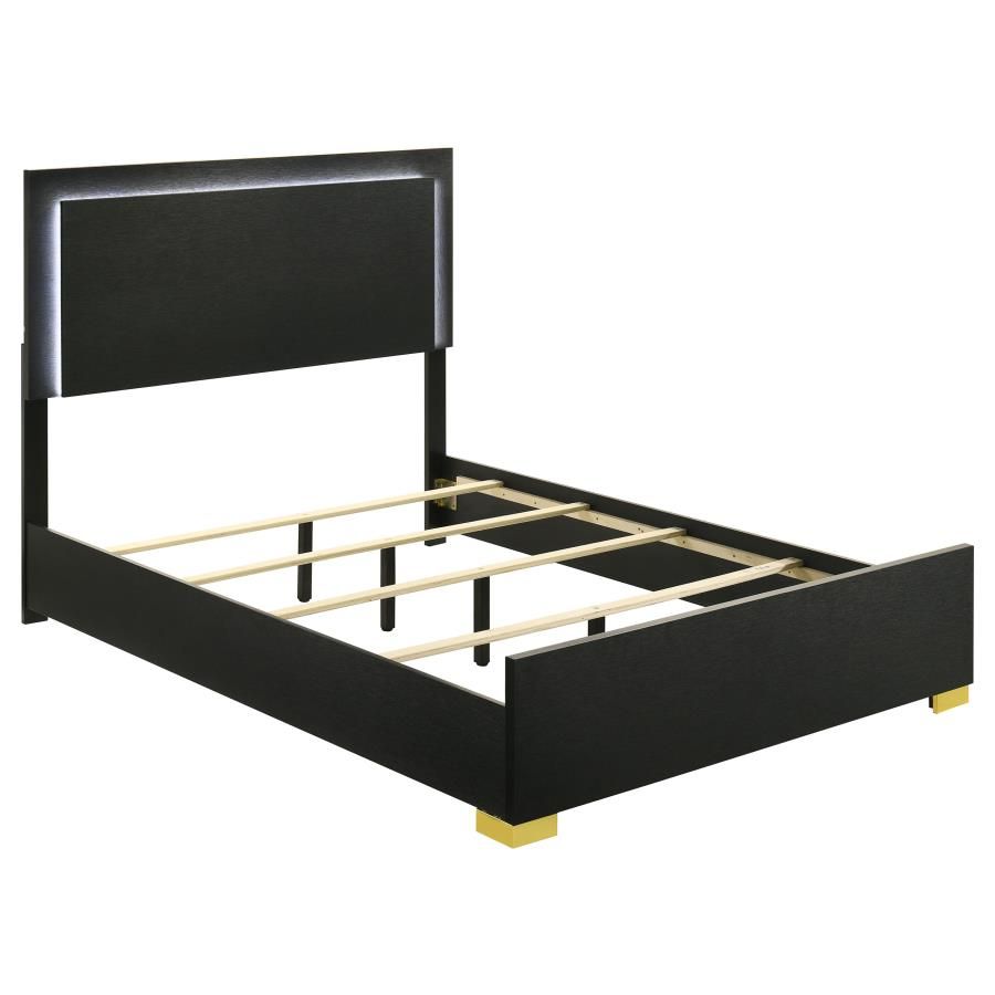 Marceline Wood LED Panel Bed Black, Size: Full