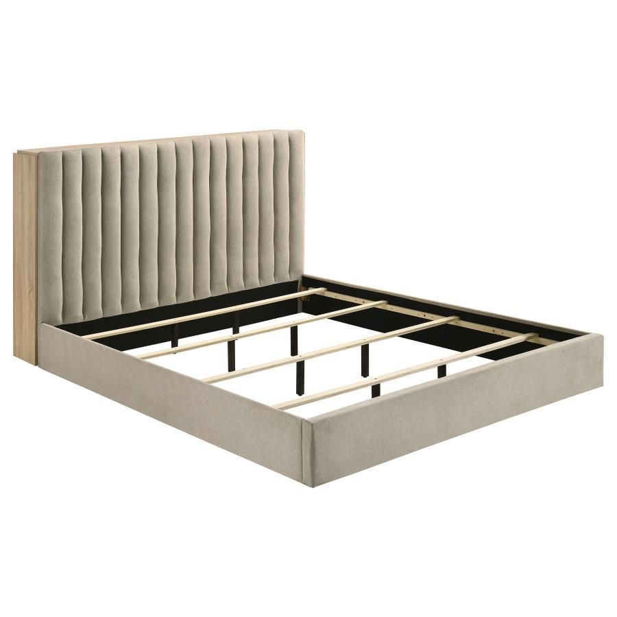 Arielle Upholstered Bookcase Bed Light Tan and Light Oak, Size: Eastern King