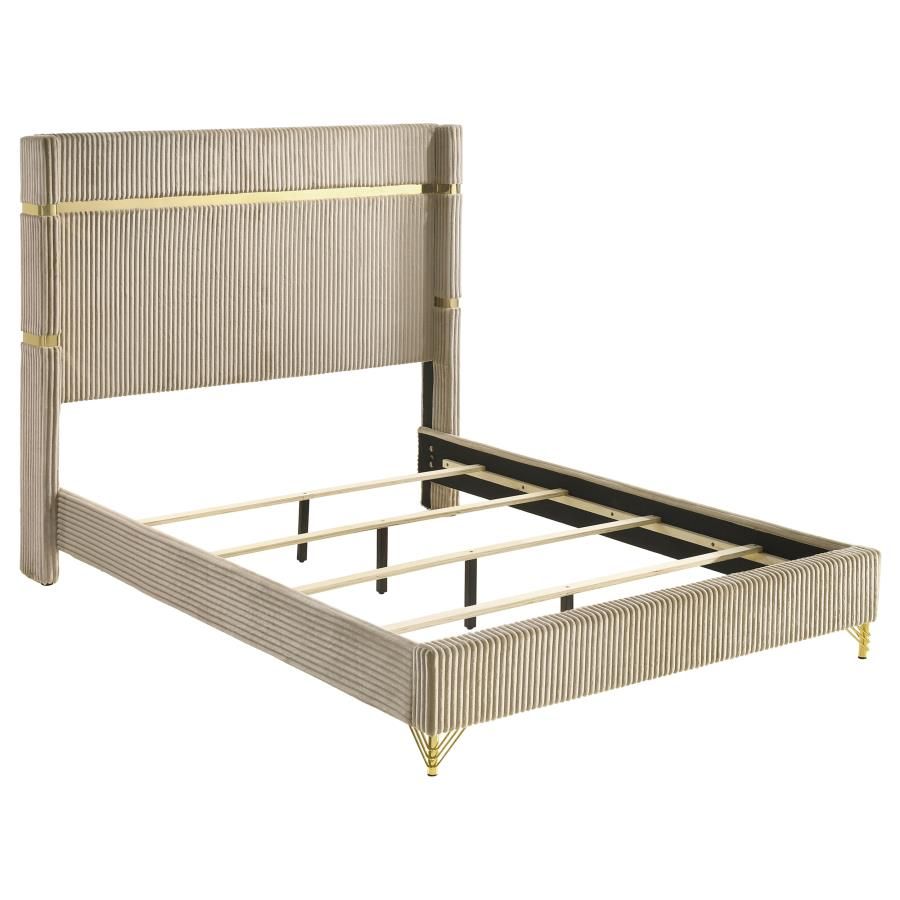 Lucia 61-inch Upholstered Wingback Bed Beige, Size: Eastern King