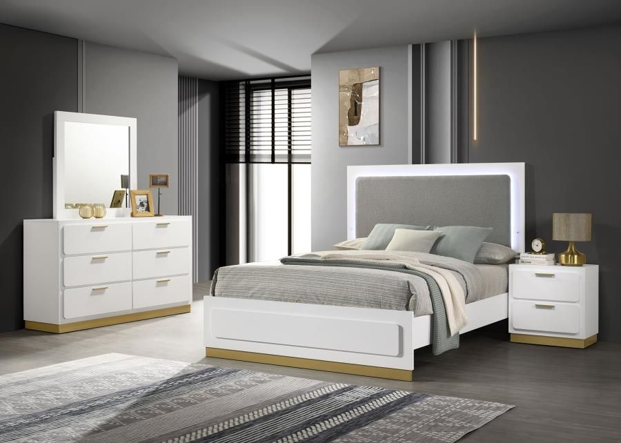 Caraway Bedroom Set White, Sets: 4-Piece, Size: Eastern King