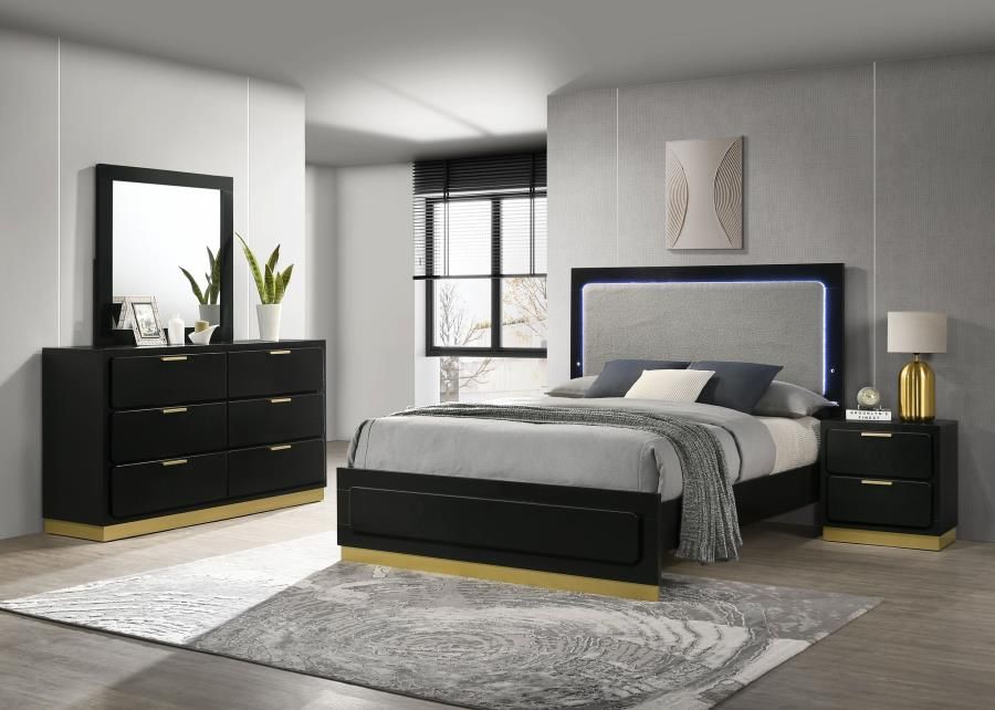Caraway Bedroom Set Black, Sets: 4-Piece, Size: Eastern King